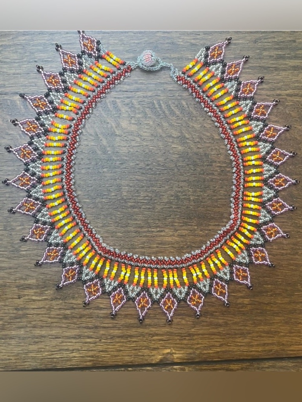 Handmade Embera Colombian Beaded Collar Necklace Native Festival Boho Statement